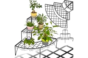 tectake® Pflanzentreppe, Blumenständer Metall, Blumenbank, Blumentreppe mit 3 Stufen, Pflanzenregal, Pflanzenregal outdoor, Blumenregal, Blumenhocker ca. 60x60x60cm (Stufen rund| Nummer 401712)