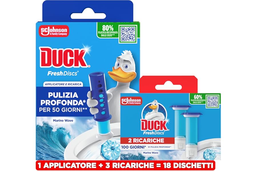 Duck Fresh Discs Bathroom Cleaner with Applicator, Toilet Discs Sanitising Gel Discs, Sea Breeze Fragrance, Pack of 1 Applicator, 18 Gel Pads