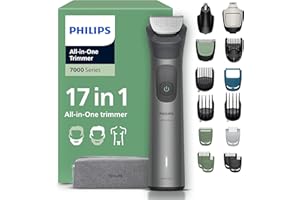 Philips Multigroom série 7000 Tondeuse tout-en-un 17 accessoires – tondeuse pour barbe, cheveux et corps, lames en métal auto-affûtées, 26 hauteurs de coupe (0,5-20 mm), modèle MG7961/15