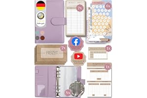 BEGINNER-BUDGET BeginnerBudget® Budget Planner Deutsch - Starterset mit Sparchallenge Budgetplaner - Sparen mit Umschlagmethode + Anleitung - Ringbuch - Binder A6 Glattleder-Style (Lila)