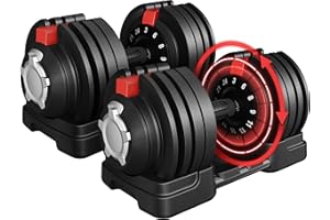 Yaheetech Haltères Musculation 24/40/12/18 kg Haltères Réglables 11/12/16 Niveaux de Poids avec Base de Rangement, Plaques de Poids, Poignée Antidérapante, pour Entraînement à Domicile Bureau Gym