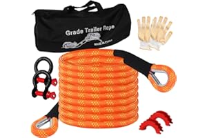 LONGZHUO Cuerda de Remolque 7,3 M (24 ft) 36.000 lbs (16T) Capacidad - con Guantes Antideslizantes+Bolsa de Almacenamiento+Accesorios - para Camiones,Jeep,Tractores,ATV,UTV, urismos - Rescate en Carretera