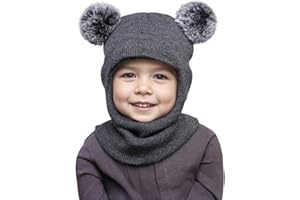 DRESHOW Kids Winter Warm Hat Scarf Baby Earflap Beanies Hood Pom Pom Toddler Hat Windproof Balaclava Kids 1-6 Years