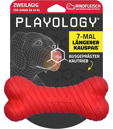 Playology Quietschball Für Hunde – Mit Natürlichem Erdnussbutter-Aroma | Für Mittlere/große Hunde Ab 5 Kg | Schwimmend & Leicht Zu Reinigen