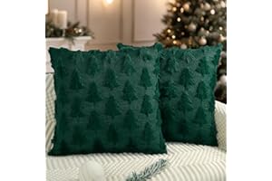 Miaikoe Weihnachtskissenbezüge 50x50 cm Set von 2 Grün Weihnachtsbaum-Kissenbezüge Weich Plüsch Kunstpelz für Winterferien Wohnzimmer Reiseautobahn Sofa Dekoration