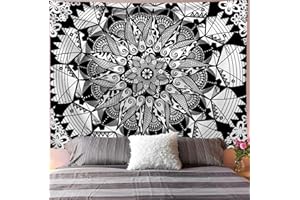 Arawat Arazzo Mandala Nero Bianco Arazzo da Parete Arazzo Mandala Arazzo Gotico Decorazione da Parete Arazzo Estetico Mandal Arazzo Bohemian Decorazione da Parete Mandala Appeso (130 x 150cm)