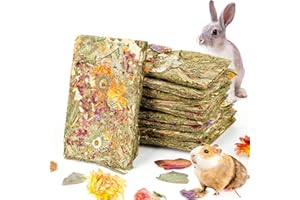 Abizoo Rabbit Natural Treats,10Pcs Timothy Hay Toys Chips Bunny chew Toys with Herbal Flowers Guinea Pig Treats for Hamster Chinchillas Gerbils Rats Small Animals Teeth Care Crisp Snacks