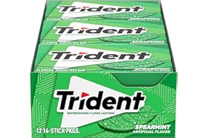 Trident Spearmint Sugar Free Chewing Gum with Xylitol 14 Sticks pack of 12