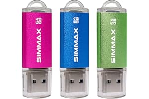 SIMMAX Memoria Flash USB 64GB 3 Piezas Pen Drive USB 2.0 Flash Drive Almacenamiento Externo Thumb Drive (64GB Rosado Azul Verde)