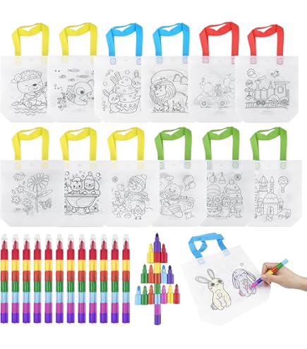 BouGPeng Lot De 6 Sacs En Tissu à Peindre Pour Enfant - Pochette Zippée à Colorier - Bandoulière En Coton Pour Bricolage DIY Personnalisable Anniversaire