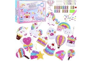 Govvay Diamond Painting Enfant, Kit de Peinture Diamant 5D pour Enfants, 15 Pièces Bricolage Porte-clés pour Filles, Peinture Porte-clés Strass Peinture, Cadeau pour un Anniversaire, Noël (Licorne)