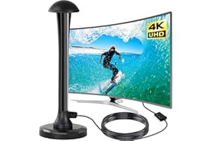 FADISH Indoor TV Aerial - Digital TV Aerial Indoor for Freeview TV, 360°& 250+ Miles Long Range Reception & Strong Magnetic Base for HDTV Channels-Support All Tv's-16.4ft Long Cables