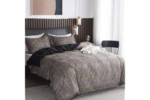 Jemiipee Set Copripiumino Piazza e Mezza con Motivo di Foglie Tropicali, 1 x Copripiumino 200x200 cm e 2 x Federe 65x65 cm Parure Sacco Copri Piumone Microfibra Biancheria da Letto Marrone Scuro