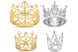 Kabwea 4 piezas de toppers para pasteles de coronas doradas y plateadas, decoraciones de pastel de reina y princesa para cumpleaños, bodas y fiestas, corona dorada, pequeña corona