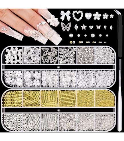AMANDELIZABE 1 Pièce Perle Plat Diamant – Nail Art Blanc – Bijou Semi-circulaire – Accessoire Manucure