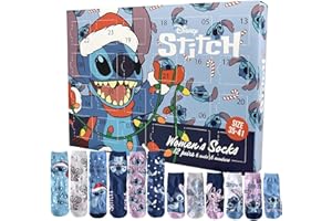 United Labels Disney Lilo & Stitch Adventskalender mit 12 Paar Socken für Damen, Größe 35-41, Kalender mit Sneaker und langen Socken, Weihnachtskalender Geschenk