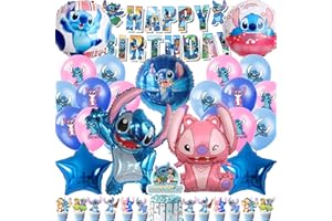 HTTMTTS Decoration Anniversaire Stich Fille, Ballon Stich Anniversaire, Deco Anniversaire Lilo et Stich, Kit Anniversaire Fête Ballon Stich et Décoration Gâteau (Anniversaire Stich)
