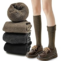 4 Paia Calzettoni Unisex In Cotone - Al Ginocchio, Invernali, Bianco E Nero - Foto 3