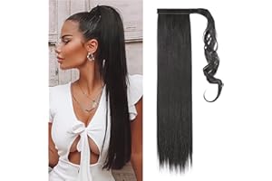 MY-LADY Coleta Postiza Pelo Sintético Se Ve Natural Extensiones de Cabello Clip Larga Postizo de Pasta Mágica Liso Ponytail 55cm Negro oscuro