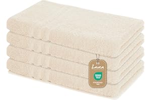 ‎LAVEA Lavea® 4er Set Handtuch 50x100 cm – Saugstarke und Weiche Handtücher aus 100% Baumwolle, Frottierserie Elena – Waschbar und Strapazierfähig - Creme