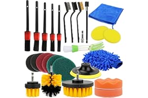 Bestcool 26 Pezzi Set di spazzole per Pulizia Auto Spazzola per Pulizia Ruote Set di Attrezzi per Il Lavaggio di Interni ed Esterni con tampone di lucidatura Spazzola per Trapano Elettrico Guanto