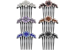 inSowni 6 Pack Sparkly Glitter Rhinestone Flower Leaf Plastic Hair Side Combs French Twist Hair Slides Hairpins with Long Teeth Barrettes Bun Clips Holders for Thick Hair of Women Girls