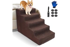 HEVOL Treppe für Hunde, 5 Stufen, Rampe für Hunde, 51 cm hoch, abnehmbar, Katzentreppe für Fenster, Betten, Sofas, Braun