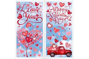 DIYDEC Valentines Window Clings, 6 Sheet Reusable Valentine Red Heart Car Stickers Double Sided Valentine’s Day Love Window Decals Static Clings for Valentine Window Decorations