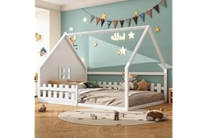 Huayz Letto per bambini 140 x 200 cm, letto Montessori con protezione anti-caduta e rete a doghe, letto in legno per ragazzi e ragazze