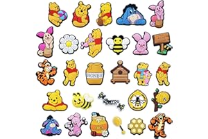 EGEKTBH Pooh Bear Shoe Charms, Shoe Decoration Charms for Croc, Durable Waterproof Cartoon Bracelet Wristband Accessories, Birthday, Party, Gifts for Teens, Boys, Girls