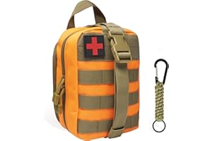 QIYUANT Molle Médico Bolsa Primeros Auxilios con Mosquetón Bolsa Botiquín Táctica Riñonera Militar Bolsa Rip-Away EMT Bolsa de Emergencia para Camping Senderismo Ciclismo Coche a Casa Naranja