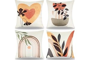 DECORMOMMT Fundas De Cojines 40 X 40 CM Moderno Retro Decorativos Funda Cojin Resumen Plantas Verdes Geometría Fundas Cojines Decorativos para Sofa Jardín Granja Exterior Balcón Patio Decoración 4 Piezas