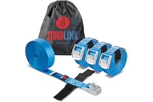 Sturdlink Set di 4 Piccole Cinghie di Fissaggio 25mm 250kg con Fibbia Metallo 5m, per Portapacchi Bici, Barre Portatutto, Bagagli Moto, Carrello, Canoa, Kayak, Surf, Portabici e Baule Auto, Rimorchi