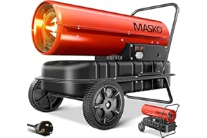 Masko® Canon de Chauffage 30 KW Diesel Sécheur de Chantier Chauffage de Chantier Générateur d'air Chaud radiateur soufflant 34 L Réservoir avec Thermostat Chauffage au fioul Débit d'air, Rouge/Noir