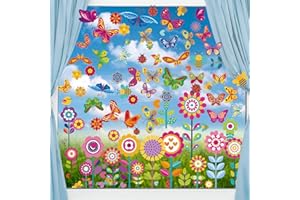 Seasboes 109 sztuk naklejek antykolizyjnych do pokoju dziecięcego dziewczynki, obrazek okienny, na wiosnę, Wielkanoc, samoprzylepne motyle, folia okienna dla dzieci, naklejki o statycznej przyczepności jako dekoracja