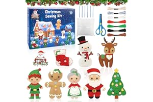 TOPJOWGA Kit da Cucito Natalizi, Kit Fai Da Te in Feltro, Bambini Artigianato e Cucire Set, Confezione da Cucito in Feltro per Bambini, Set Bricolage Cucito Giochi, Set da Cucito per Bambini
