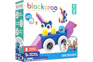 Blockaroo magnetic building blocks, educational game for children, educational water game for creative building, ideal for the bath, racing car box with 13 building blocks