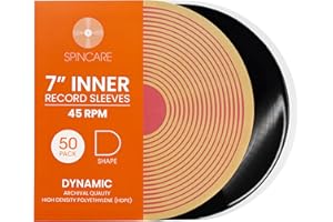 50x 7 Inch Single 45 RPM Anti-static Inner Vinyl Record Sleeves | Spincare Rounded Edge Archival Anti Static HDPE Plastic Vinyl Record Storage Covers for 7” 45 RPM Singles