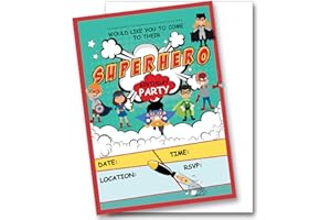 Shmaki 20 x Superhero Birthday Party Invitations Invites Boy And Girl Children Kids Pack With Envelopes