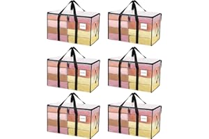 MOLMO 6 Pack Storage Bags, 91L Heavy Duty Moving Bags, Waterproof Clothes Storage Bag with Tag Window, Large Packing Bags with Zips for Clothes Storage Moving Travelling Camping, Clear