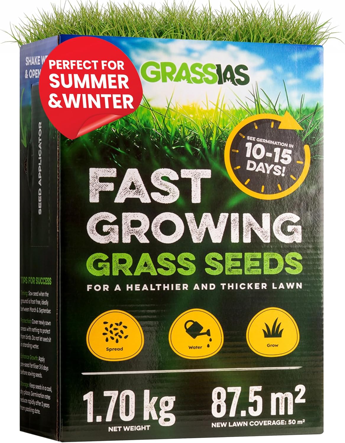Grassias Fast Growing Grass Seed – 1.70KG Premium Quality Lawn Seed for Overseeding & New