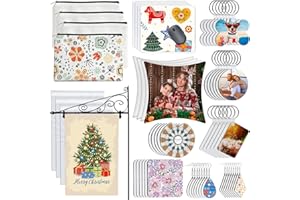 AMDAILY 114Pcs Sublimation Blanks Products, Sublimation Blank Set Including DIY Blank Makeup Bag, Keychain, Earring, Pillow Cover, Mouse Pad, Coaster, Garden Flag for Sublimation Transfer Heat Press Craft