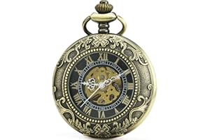 SEWOR Vintage Loupe Montre de Poche Squelette remontage Manuel Montre de Poche Incluent Marque Boîte en Cuir