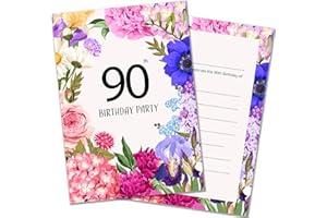 Olivia Samuel 20 x 90th Floral Birthday Party Invitations – Ready to Write with Envelopes – Ideal for garden parties. Designed and Printed in the UK