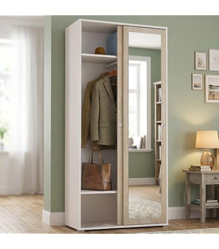 Armadio 250x223h cm bianco opaco con due ante scorrevoli grigio tadao e specchio - Alen