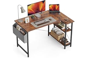 CubiCubi 120 cm Small L Shaped Computer Desk with Storage Shelves Home Office Corner Desk Study Writing Table, Deep Brown