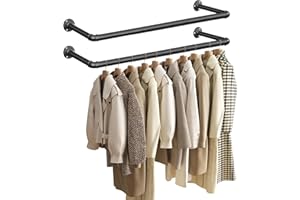 SONGMICS Kleiderstangen für die Wand 2er Set, Garderobenstangen, Wandmontage, platzsparend, 92 x 30 x 7,5 cm, einfache Montage, Industrie-Design, für kleine Wohnungen, schwarz HSR67BK02