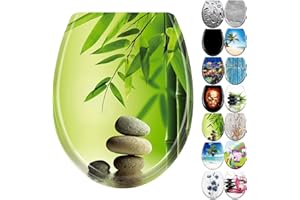 JNGLGO Toilettendeckel WC Sitz mit Absenkautomatik Antibakterielle Toilettensitz mit Klodeckel Oval Klobrille Duroplast für einfach Reinigung, Grüner Bambus
