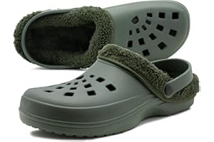 IMTY Mens Clogs Warm Fur Lined Thermal Garden Clogs Slip On Lightweight EVA Slippers Indoor House Shoes Shower Sandals