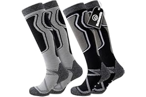 Effeet 2 Pary Skarpet Narciarskich z Wełny Merynosów dla Mężczyzn i Kobiet, Ciepłe, Wyściełane Skarpety Termiczne, Miękkie Skarpety Zimowe, Podkolanówki z Wyściółką do Snowboardu, Narciarstwa